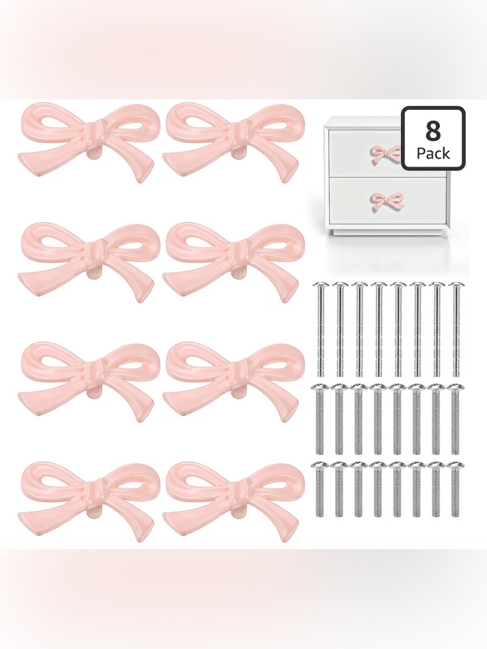 Bow-Shaped Drawer Pulls - Pink Decorative Cabinet Knobs